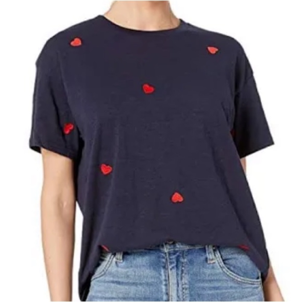 J. Crew Navy Tee with Red Heart Accents